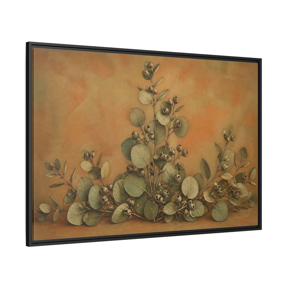 Side Mockup 12. Eucalyptus Branch Study shown as framed canvas print