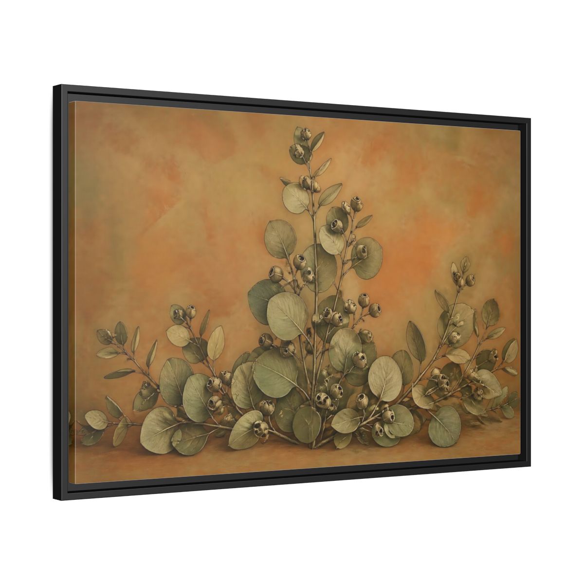 Side Mockup 13. Eucalyptus Branch Study shown as framed canvas print