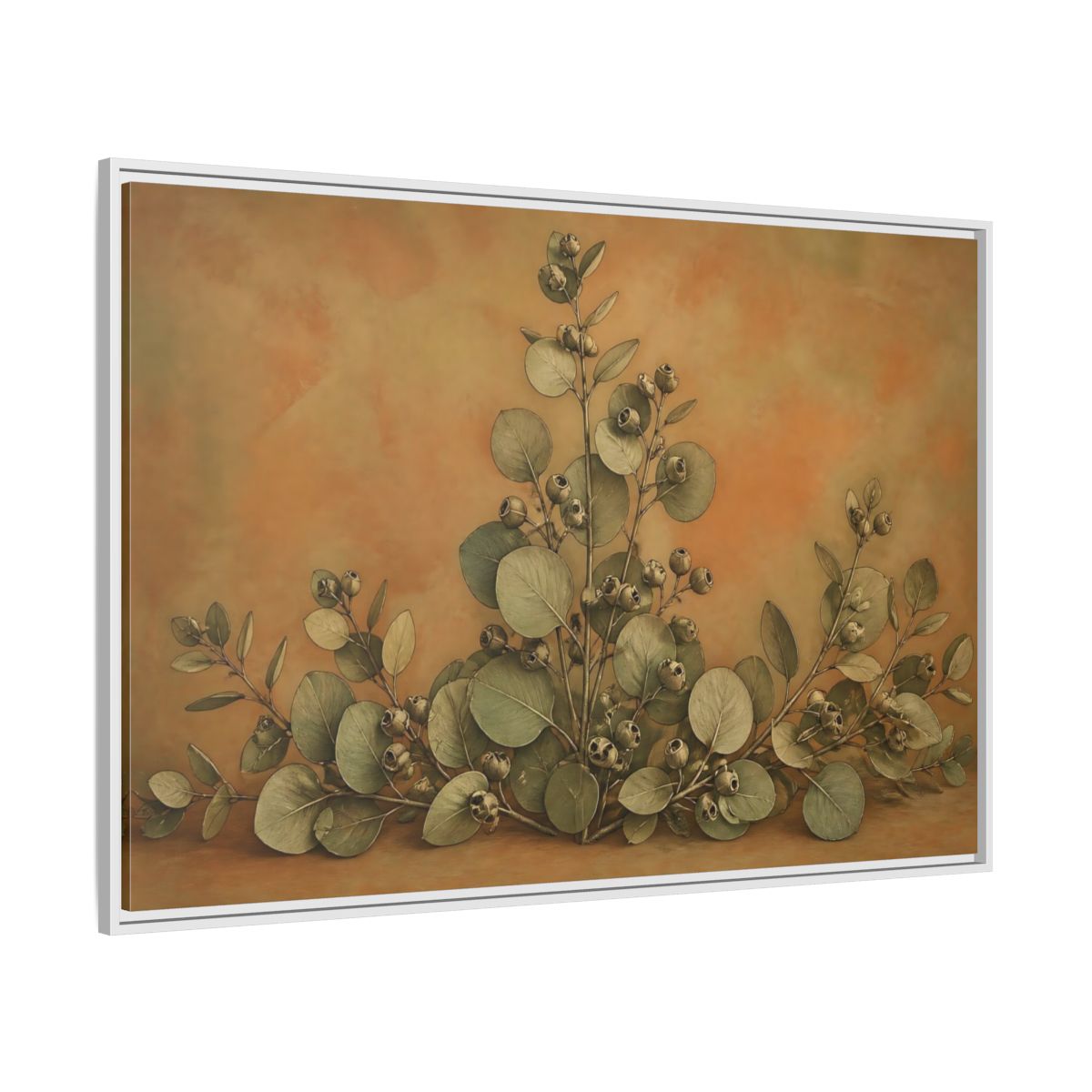 Side Mockup 7. Eucalyptus Branch Study shown as framed canvas print