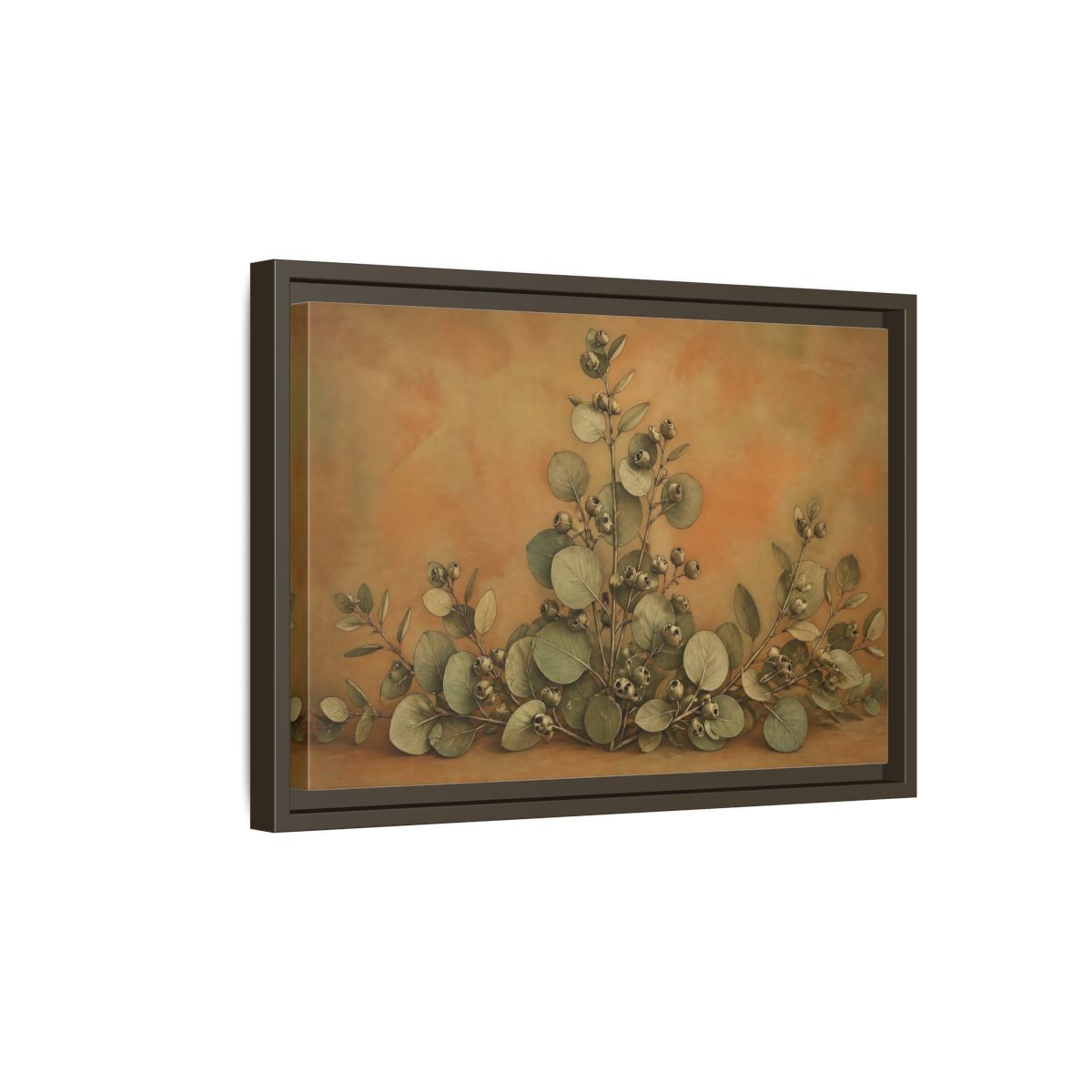 Side Mockup 5. Eucalyptus Branch Study shown as framed canvas print