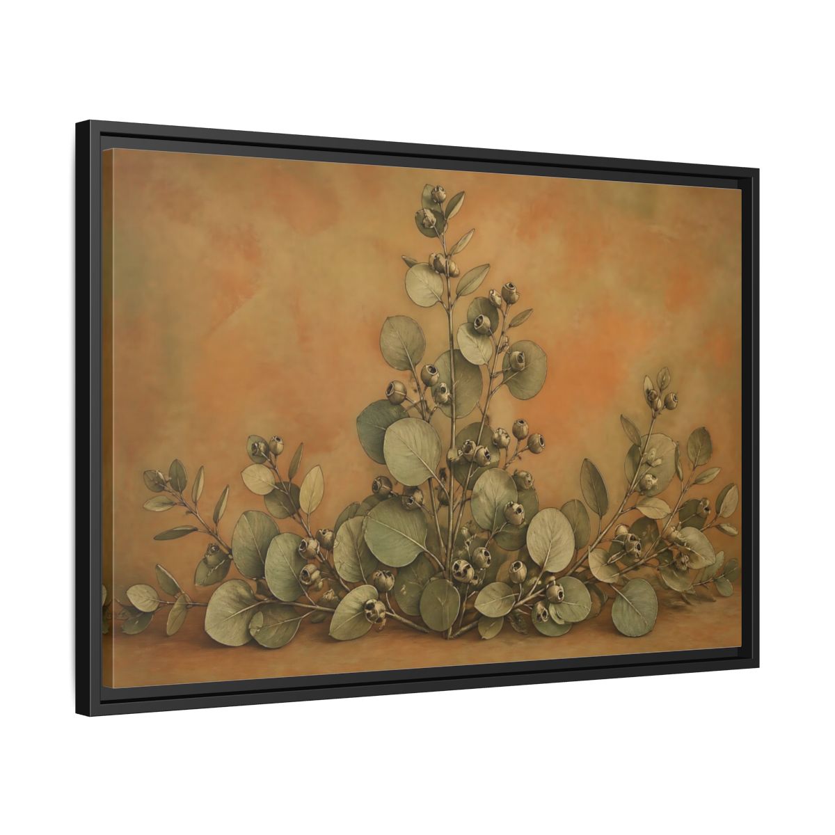 Side Mockup 14. Eucalyptus Branch Study shown as framed canvas print