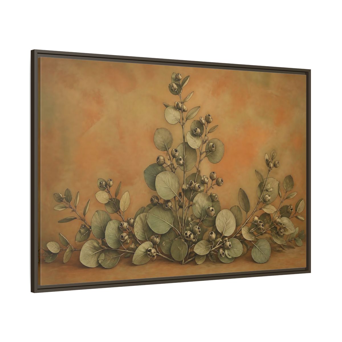 Side Mockup 8. Eucalyptus Branch Study shown as framed canvas print