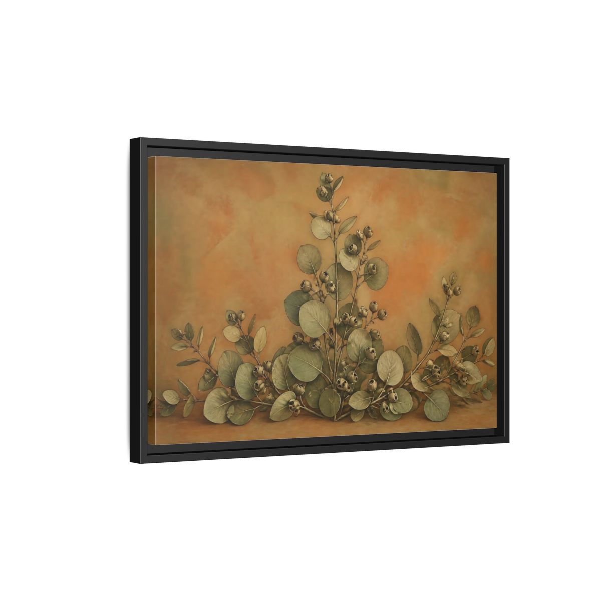 Side Mockup 3. Eucalyptus Branch Study shown as framed canvas print