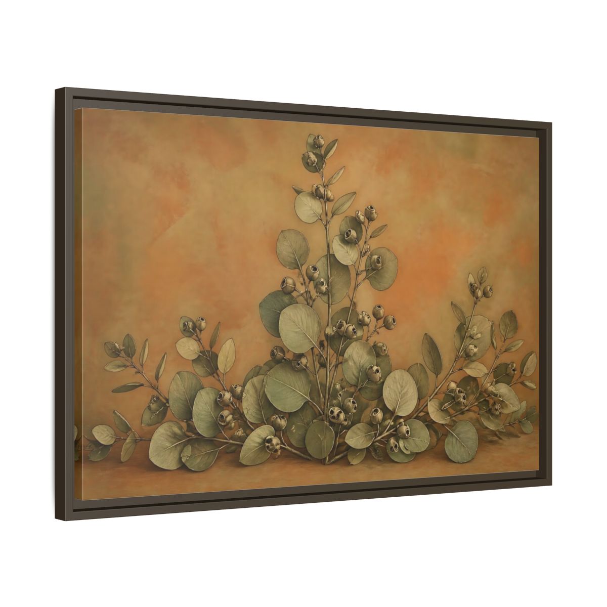 Side Mockup 11. Eucalyptus Branch Study shown as framed canvas print