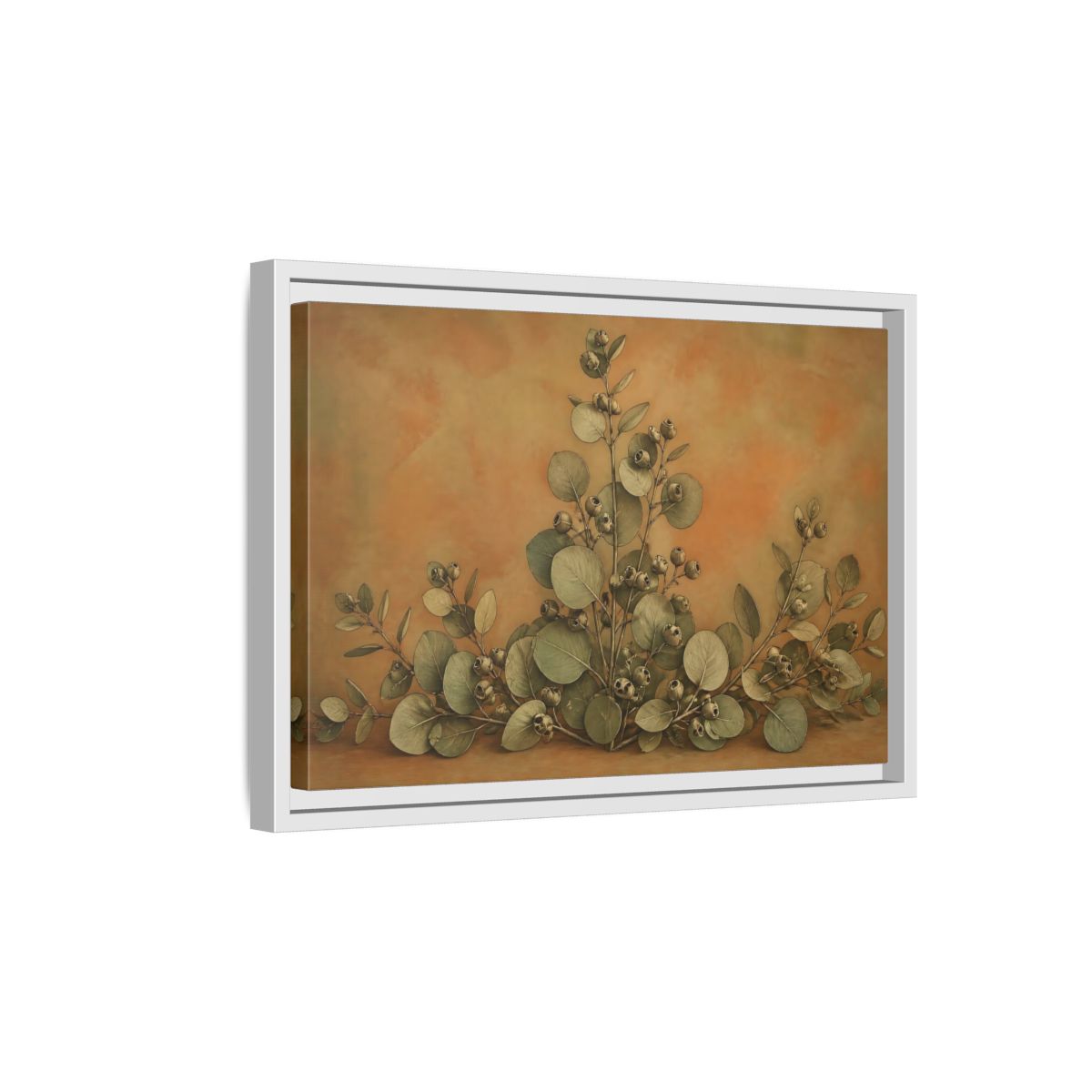 Side Mockup 4. Eucalyptus Branch Study shown as framed canvas print