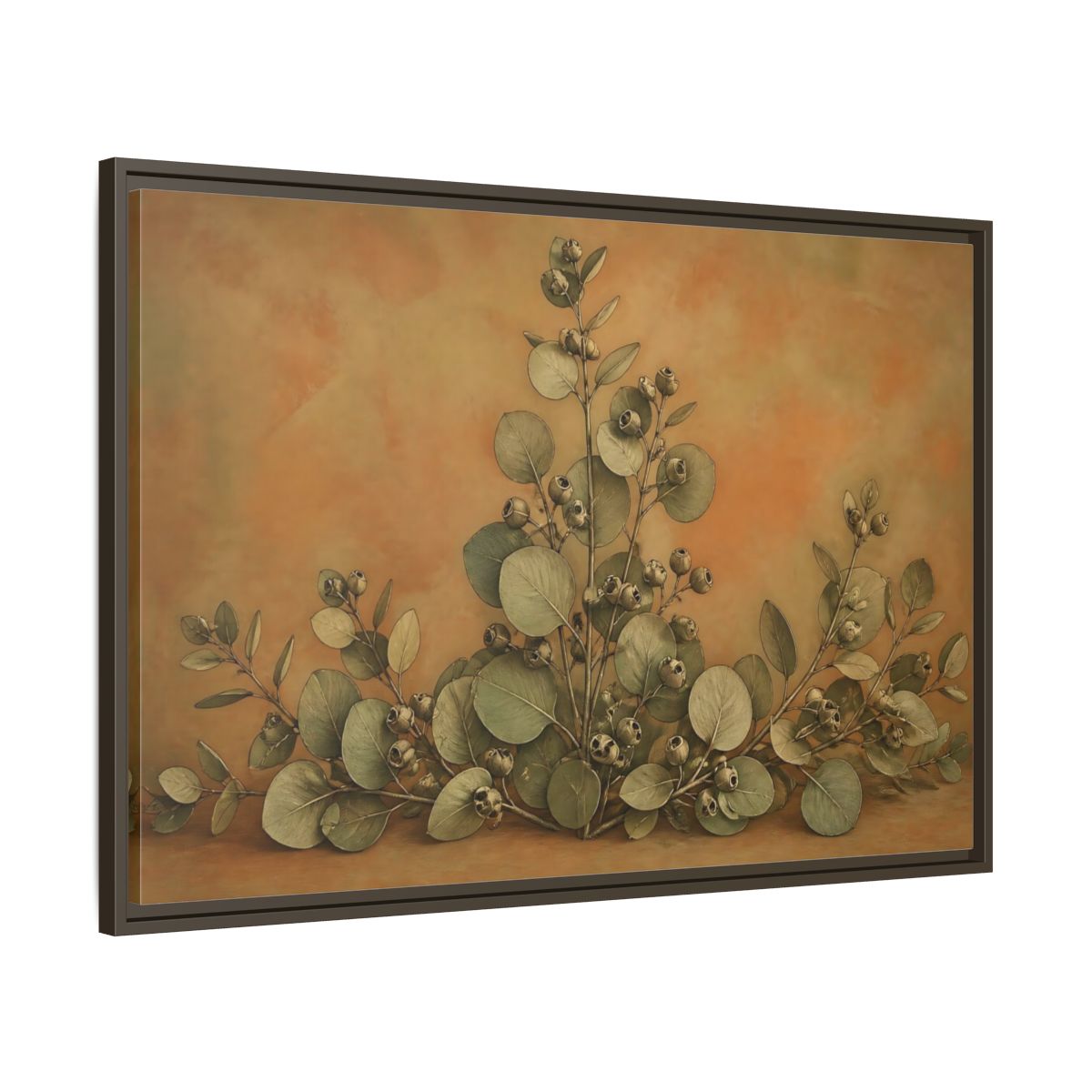 Main Mockup. Eucalyptus Branch Study shown as framed canvas print