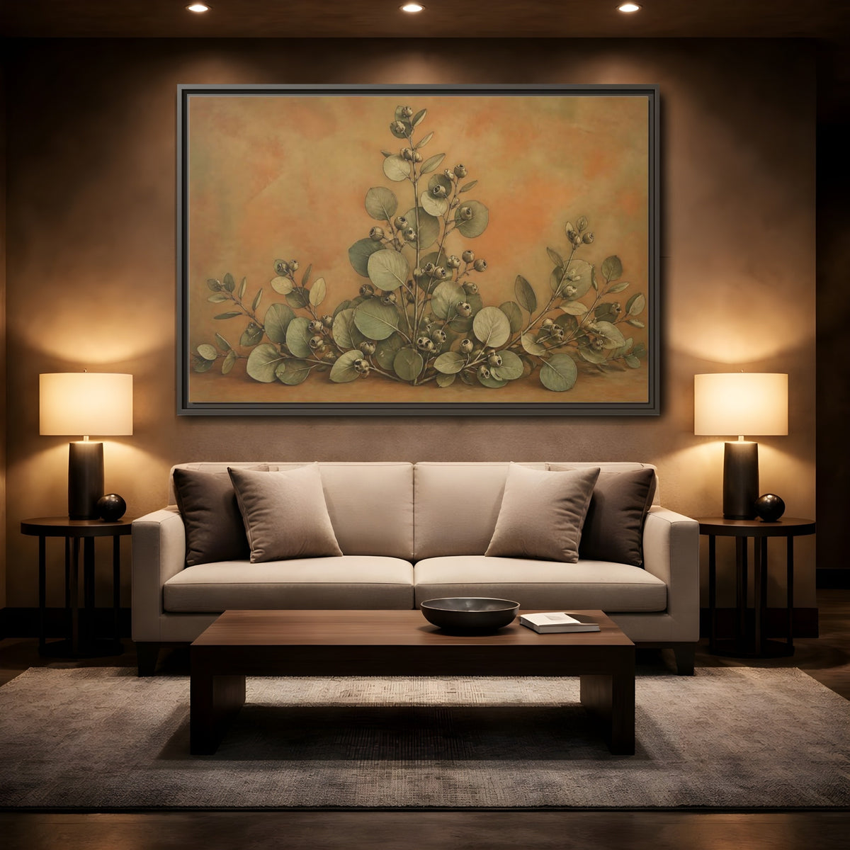 Mockup 2. Eucalyptus Branch Study shown as framed canvas print