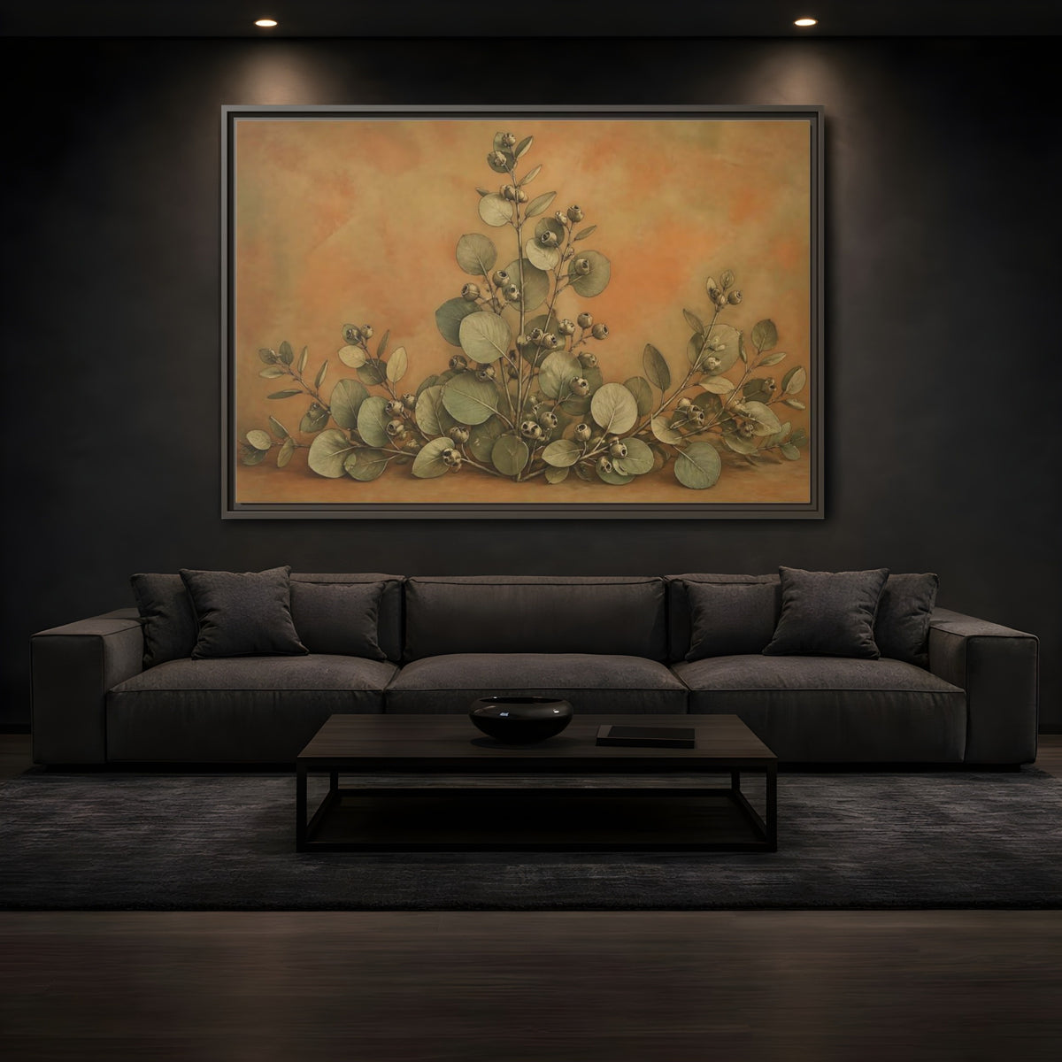 Mockup 3. Eucalyptus Branch Study shown as framed canvas print