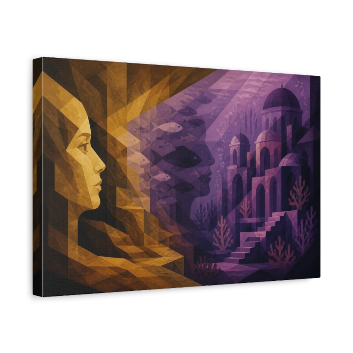 Side Mockup 4. Female Profile Illusion shown as canvas print