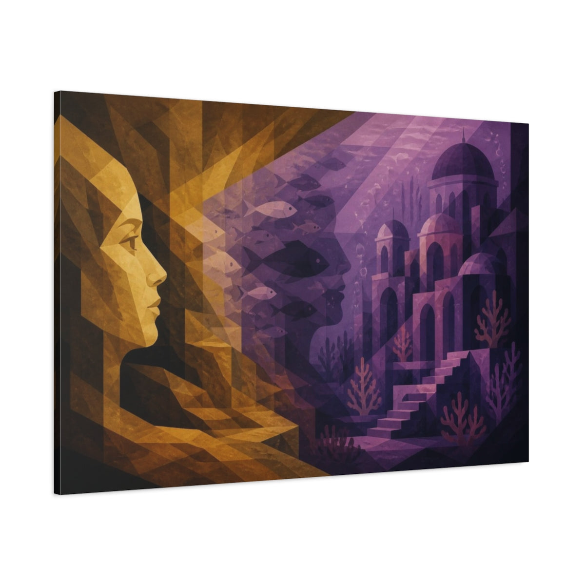 Side Mockup 1. Female Profile Illusion shown as canvas print