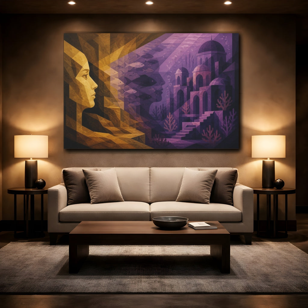 Mockup 2. Female Profile Illusion shown as canvas print