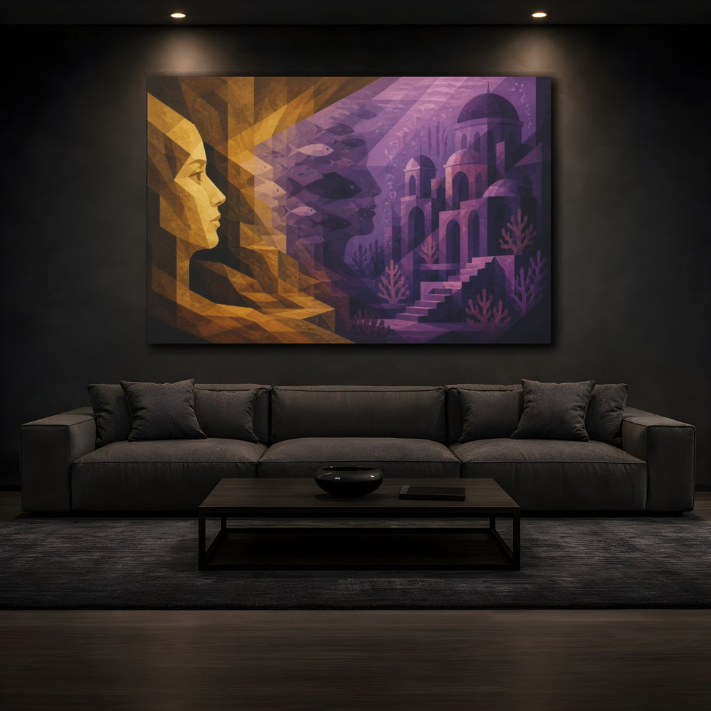 Mockup 3. Female Profile Illusion shown as canvas print