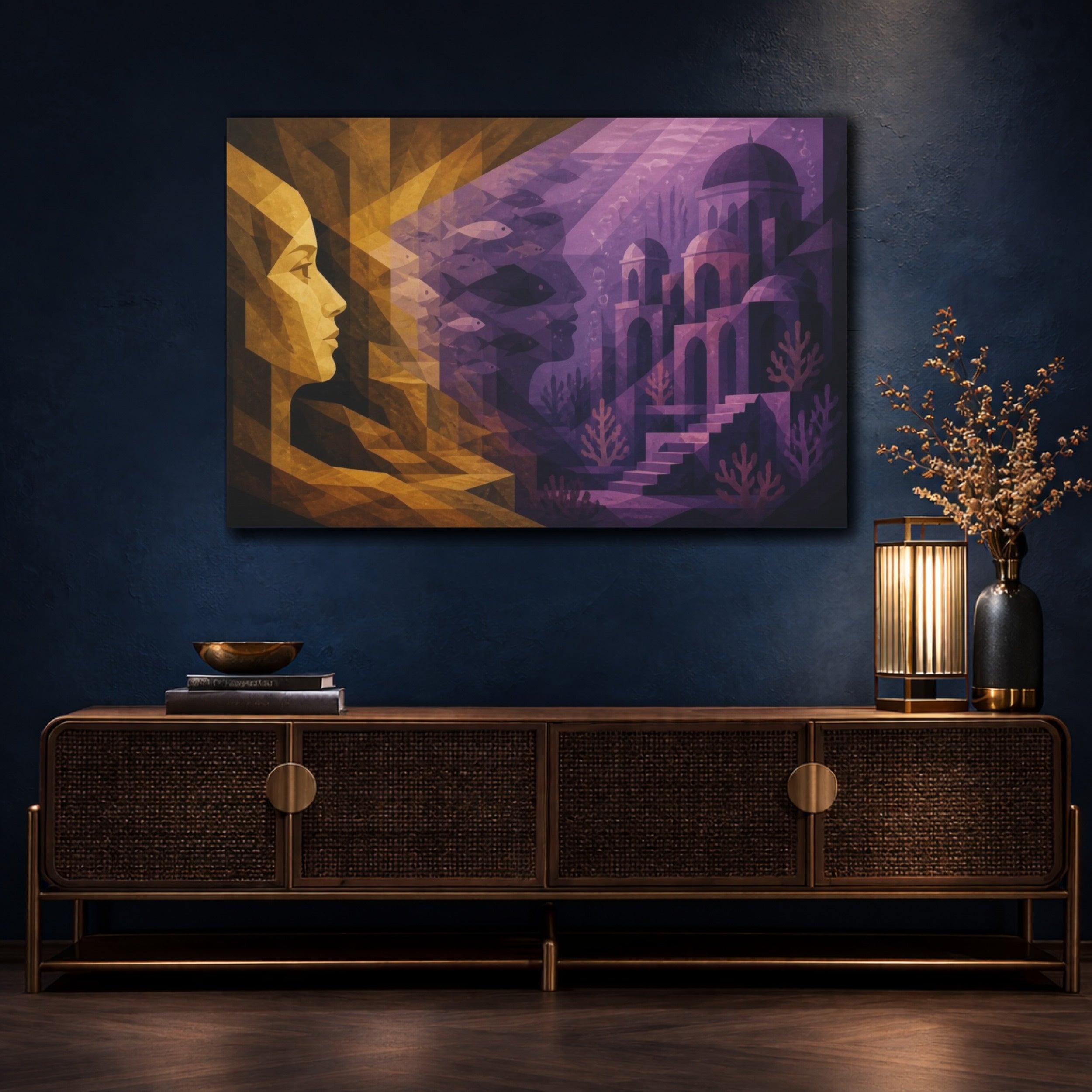 Mockup 4. Female Profile Illusion shown as canvas print