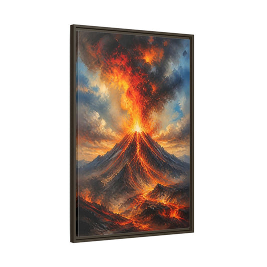 Main Mockup. Fiery Volcano Eruption shown as framed canvas print
