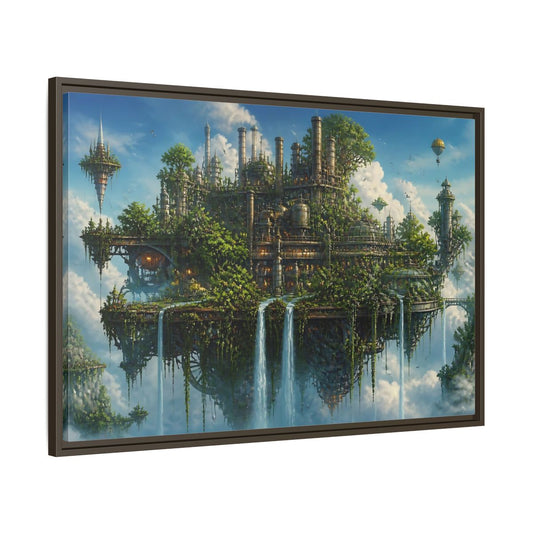 Main Mockup. Floating City Waterfall shown as framed canvas print