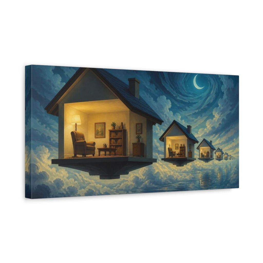 Side Mockup 3. Floating House Illusion shown as canvas print