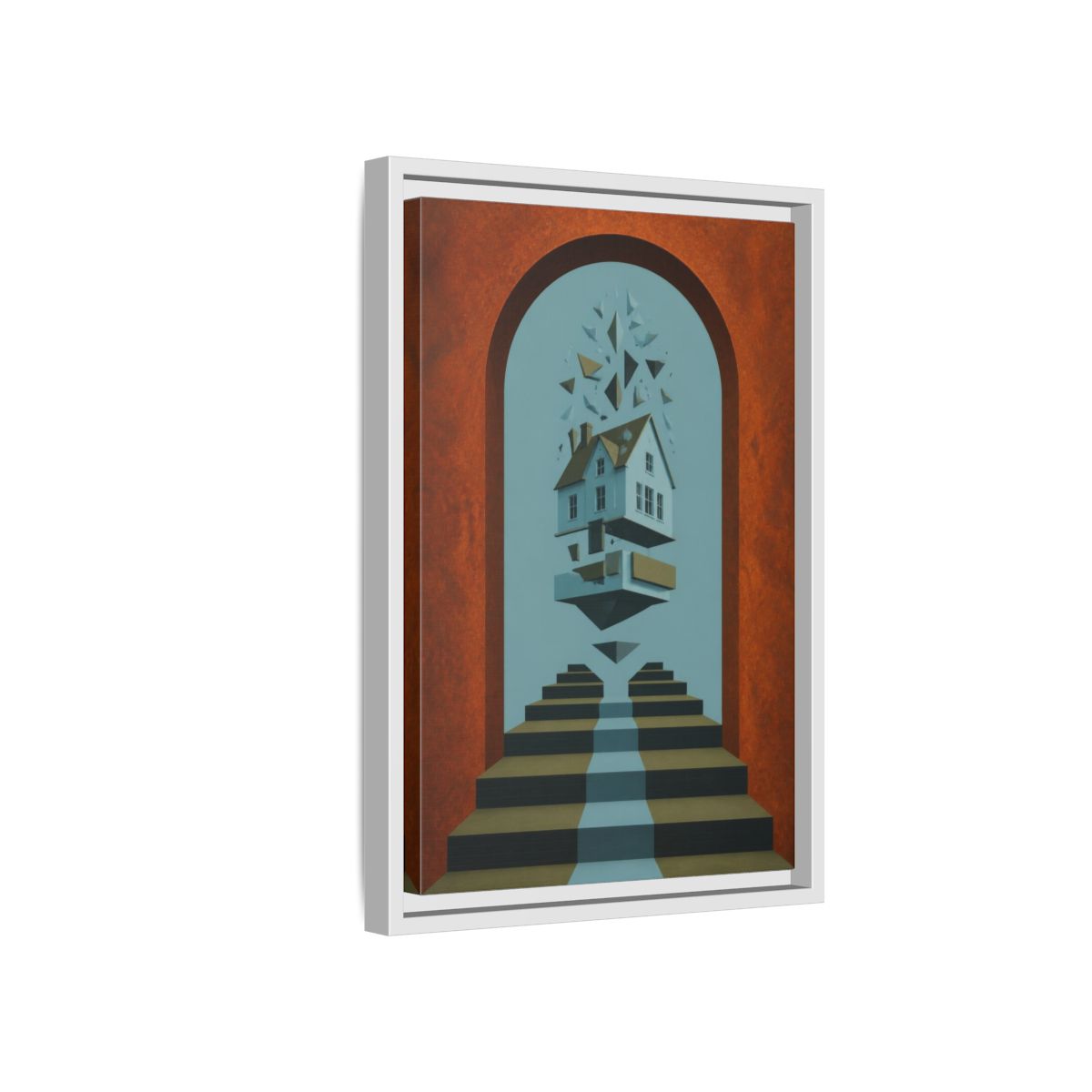 Side Mockup 4. Floating House Illusion shown as framed canvas print
