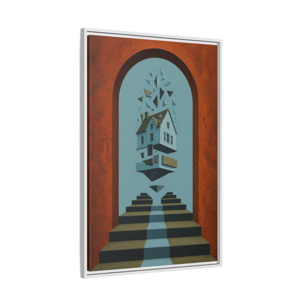 Side Mockup 9. Floating House Illusion shown as framed canvas print