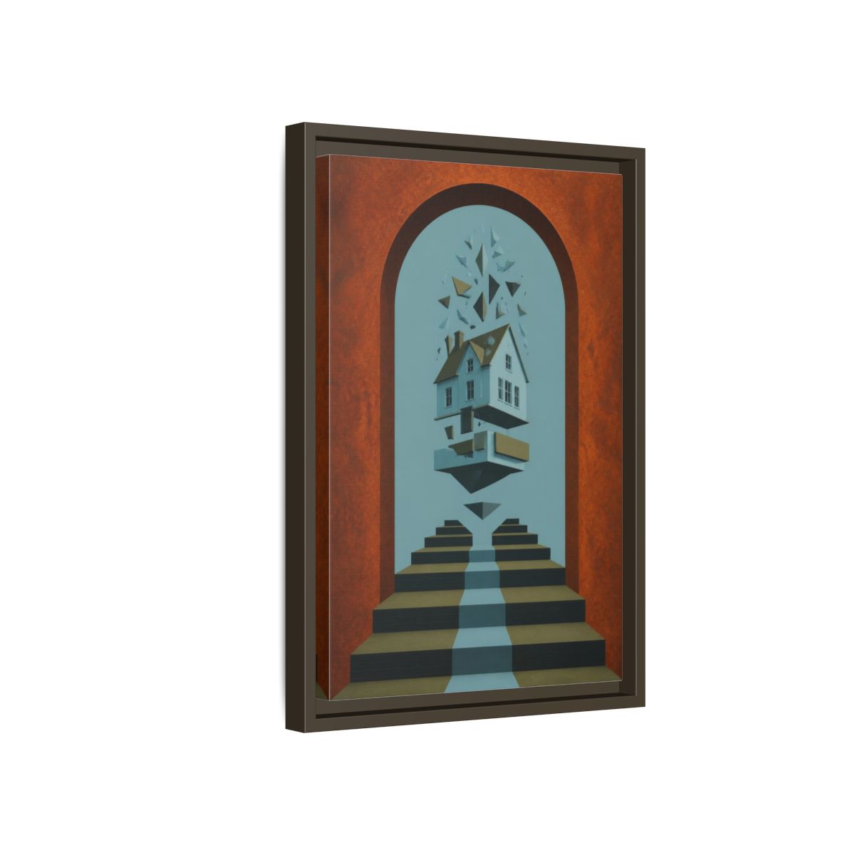 Side Mockup 5. Floating House Illusion shown as framed canvas print