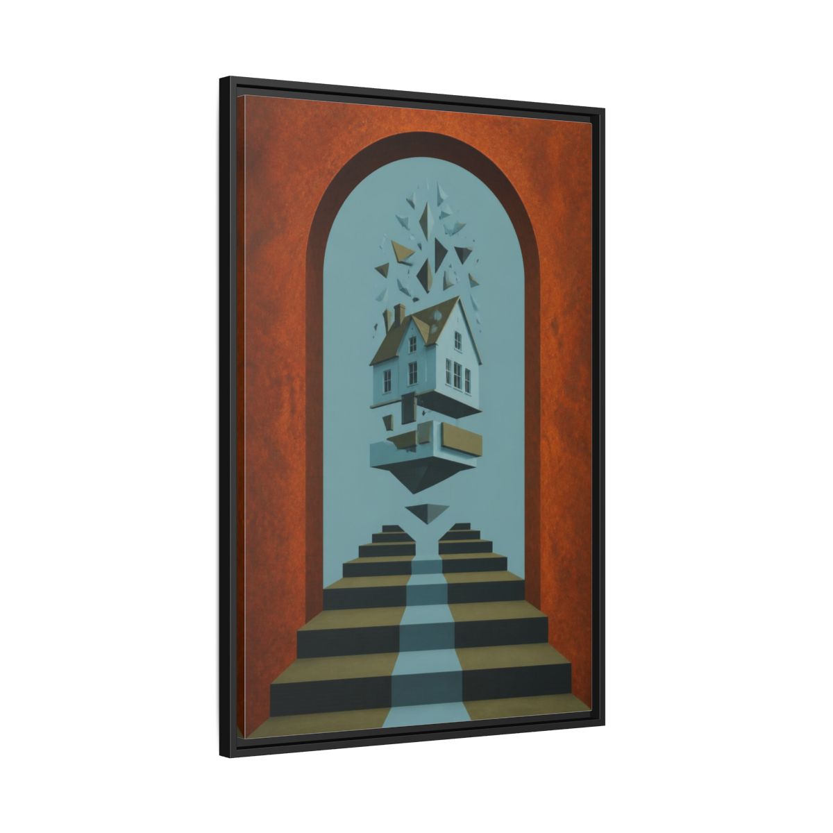 Side Mockup 13. Floating House Illusion shown as framed canvas print