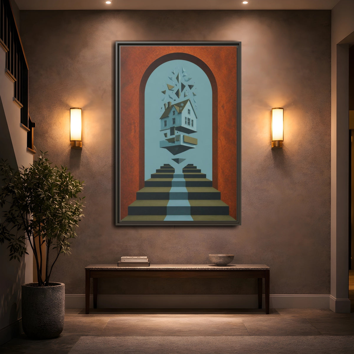 Mockup 2. Floating House Illusion shown as framed canvas print