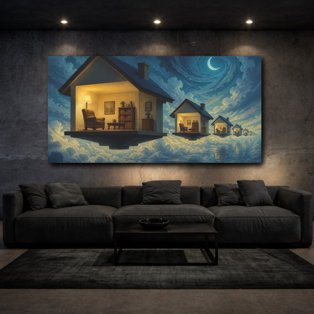 Mockup 3. Floating House Illusion shown as canvas print