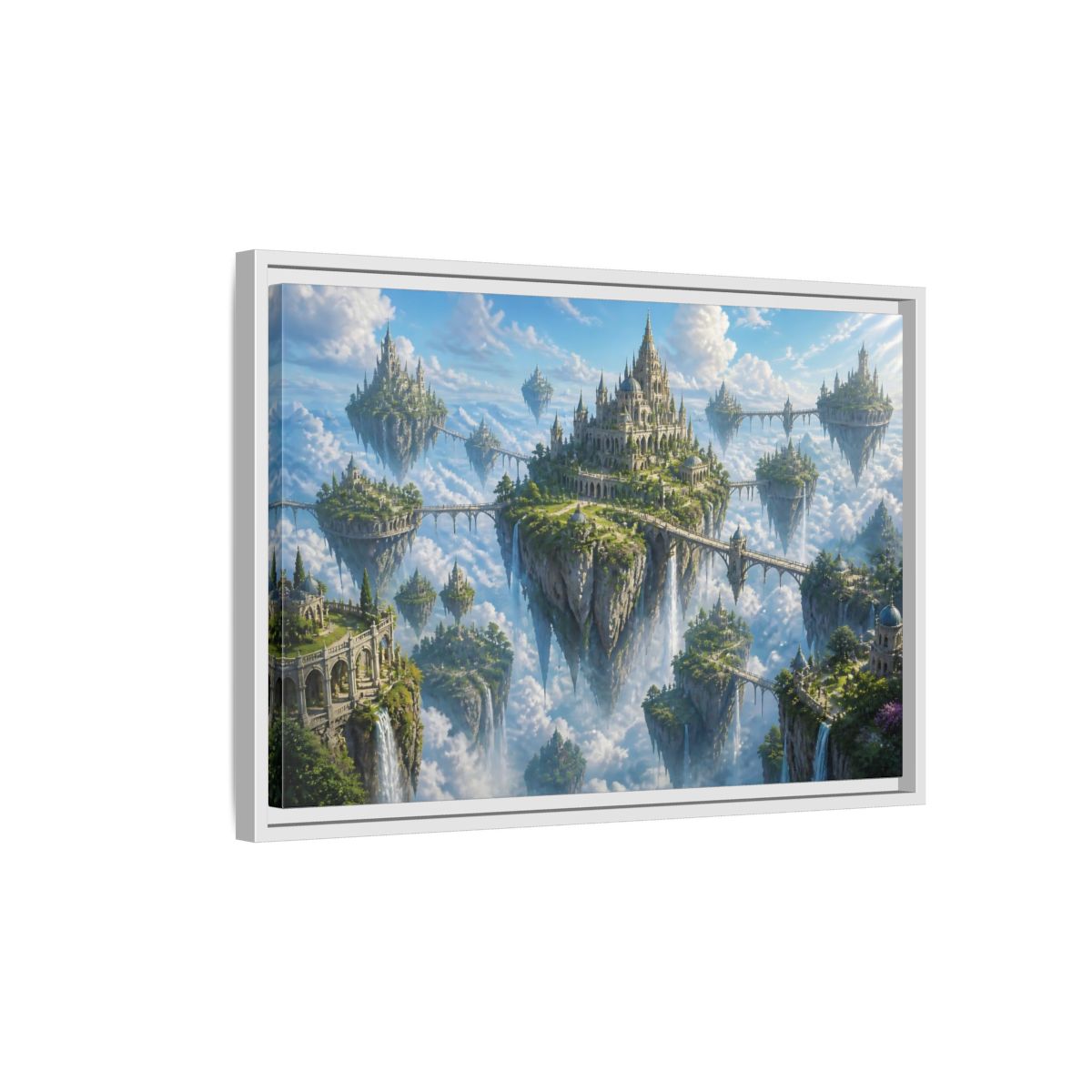 Side Mockup 1. Floating Island Citadel shown as framed canvas print