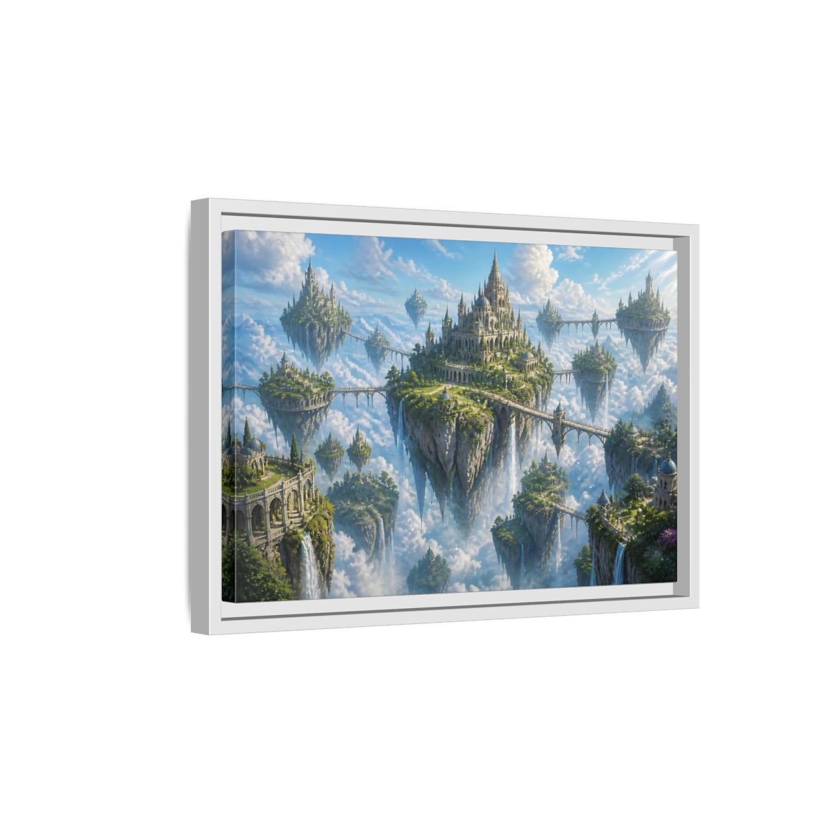 Side Mockup 4. Floating Island Citadel shown as framed canvas print