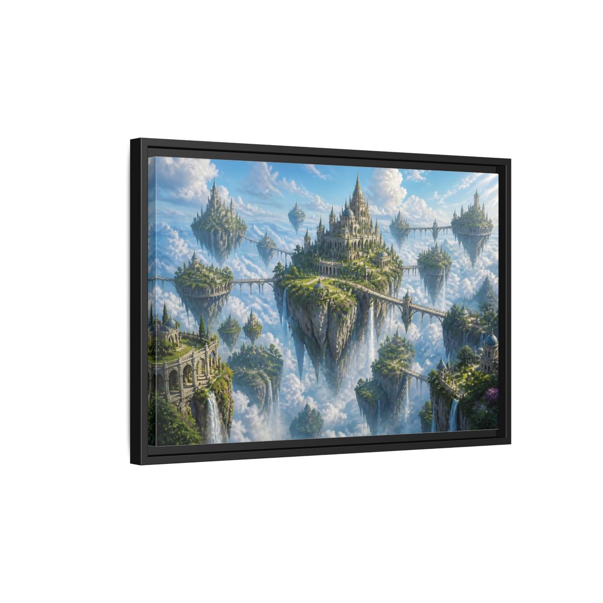 Side Mockup 3. Floating Island Citadel shown as framed canvas print