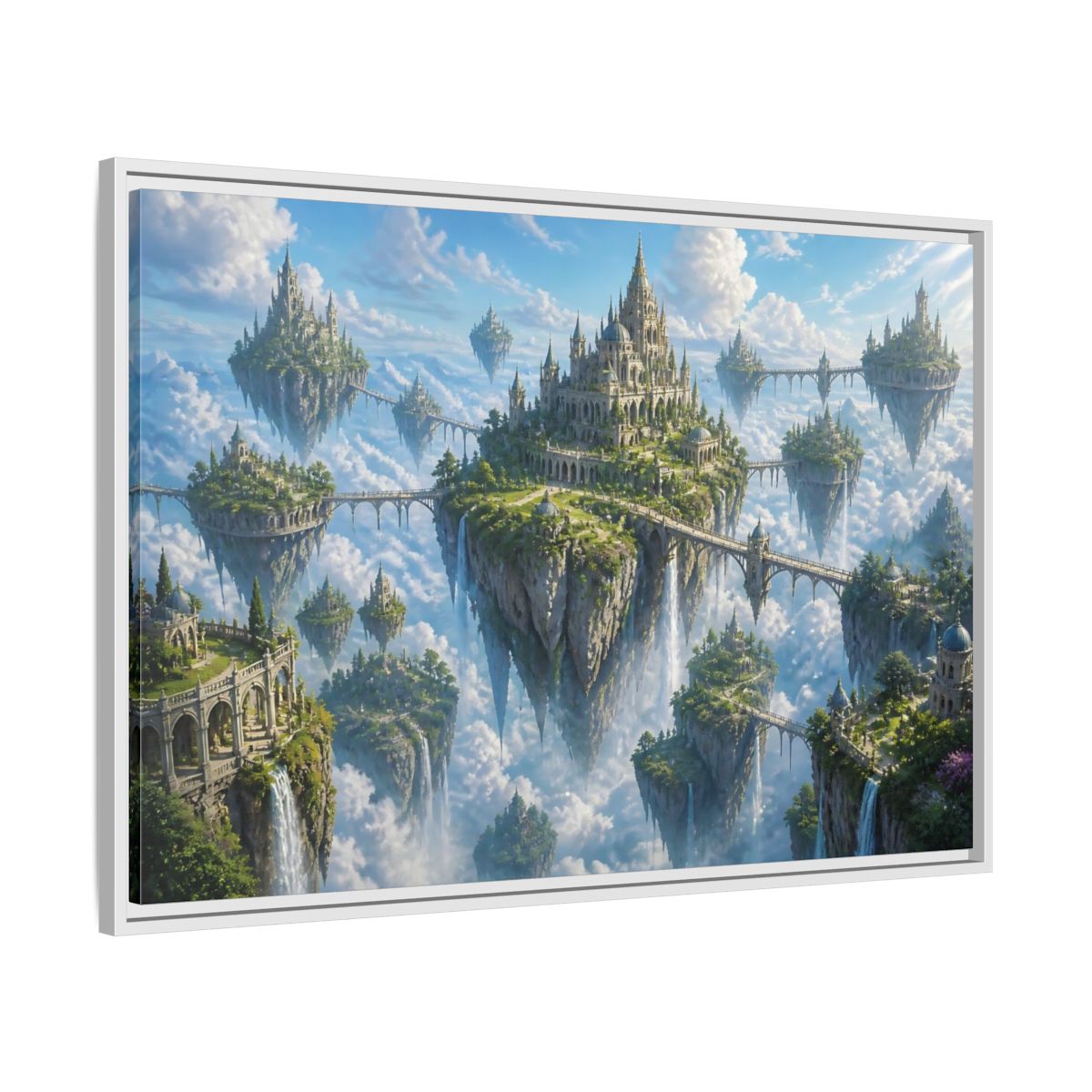 Side Mockup 9. Floating Island Citadel shown as framed canvas print