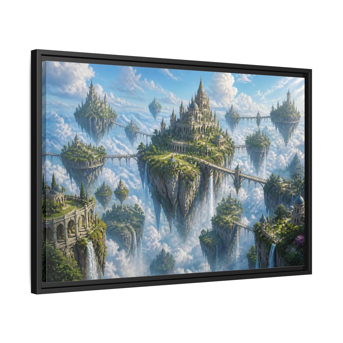 Side Mockup 14. Floating Island Citadel shown as framed canvas print