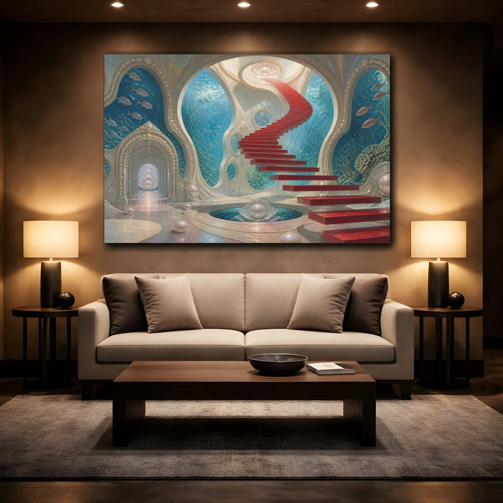 Mockup 2. Floating Staircase Illusion shown as canvas print