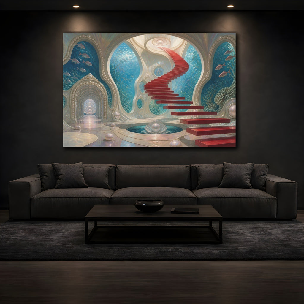 Mockup 3. Floating Staircase Illusion shown as canvas print