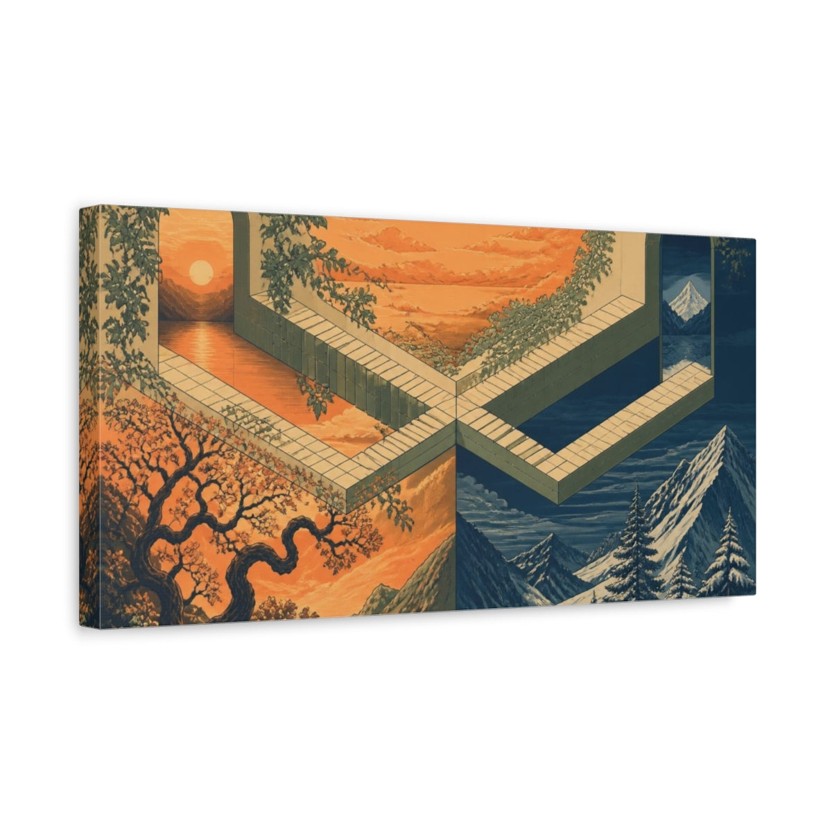 Side Mockup 3. Floating Walkway Illusion shown as canvas print