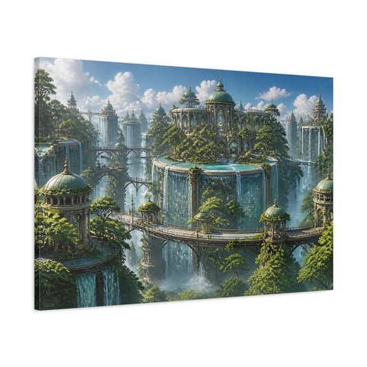 Main Mockup. Floating Waterfall City shown as canvas print