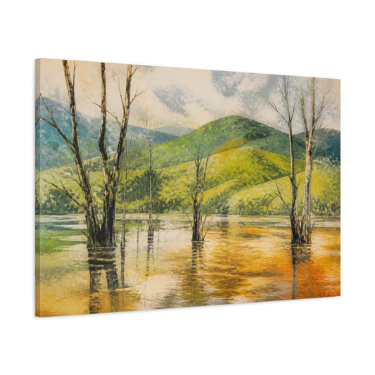 Main Mockup. Flooded Woodland Landscape shown as canvas print