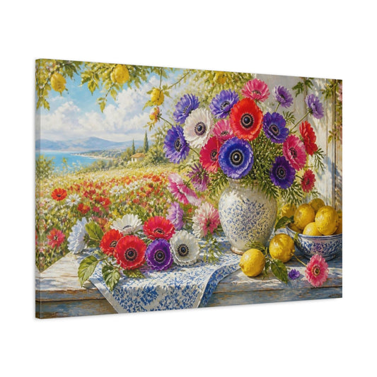 Main Mockup. Floral Anemone Bouquet shown as canvas print