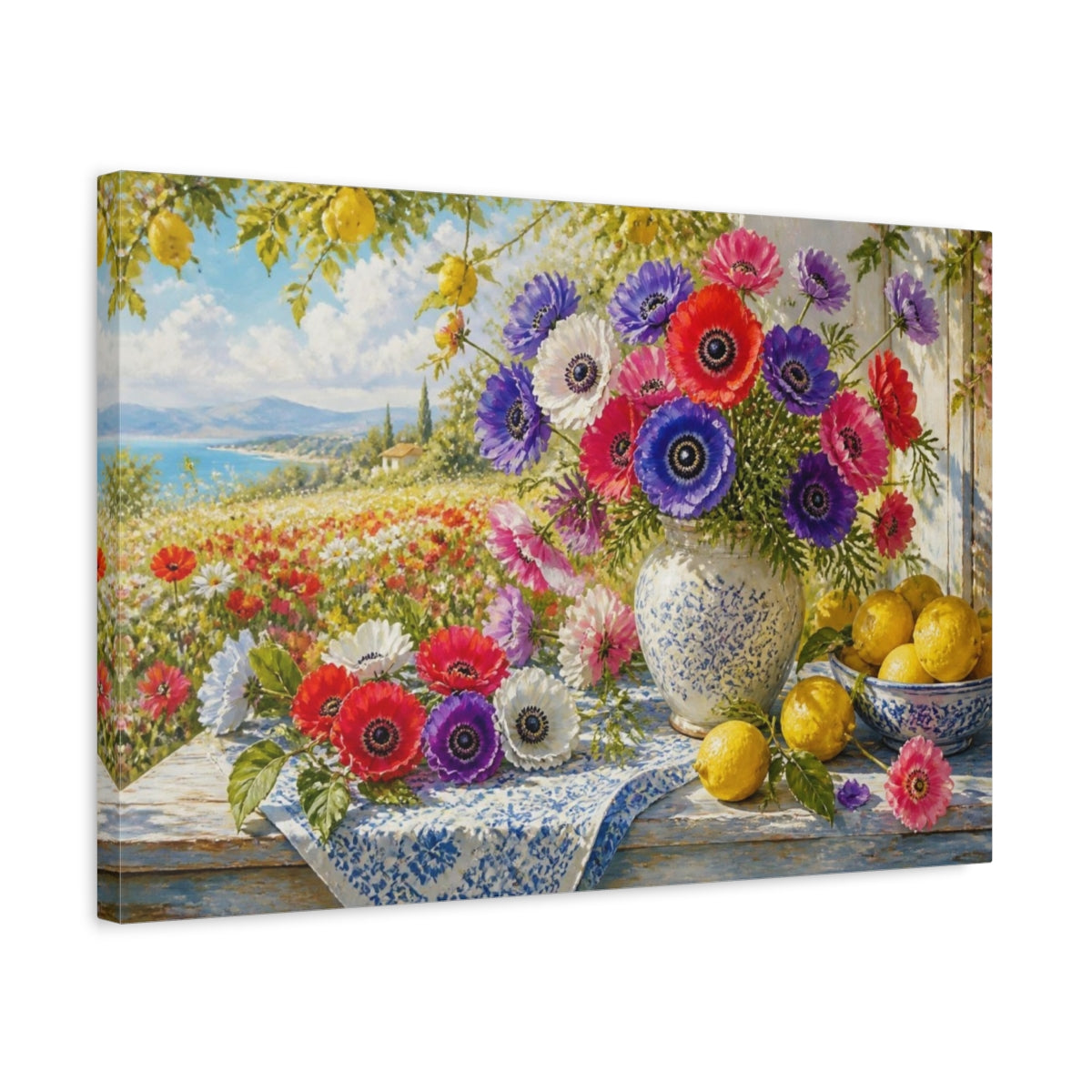 Side Mockup 3. Floral Anemone Bouquet shown as canvas print