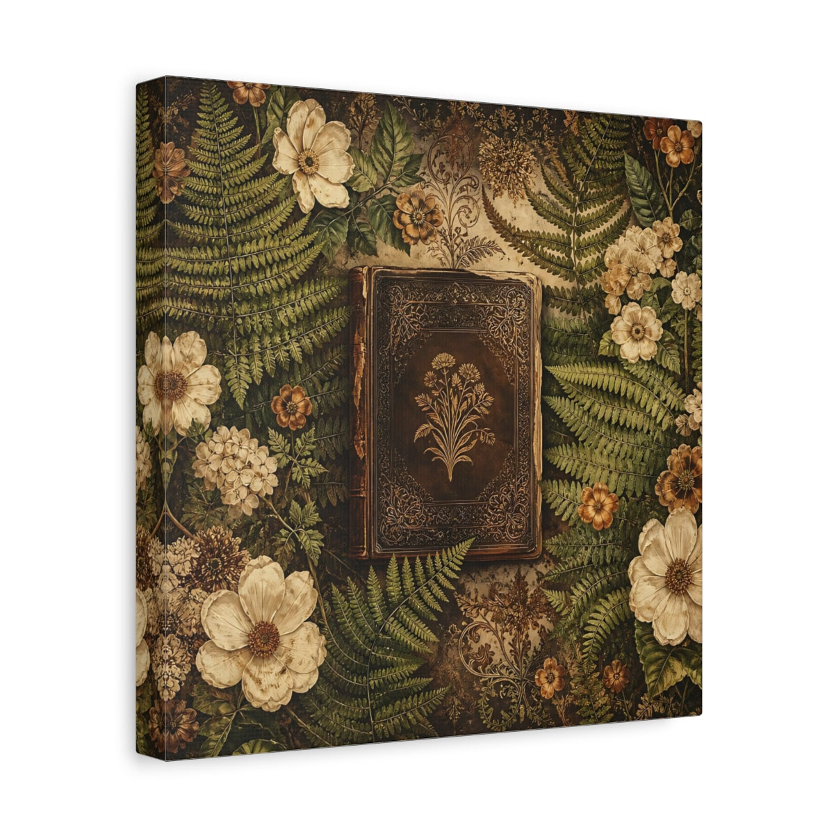 Side Mockup 8. Floral Antique Book shown as canvas print