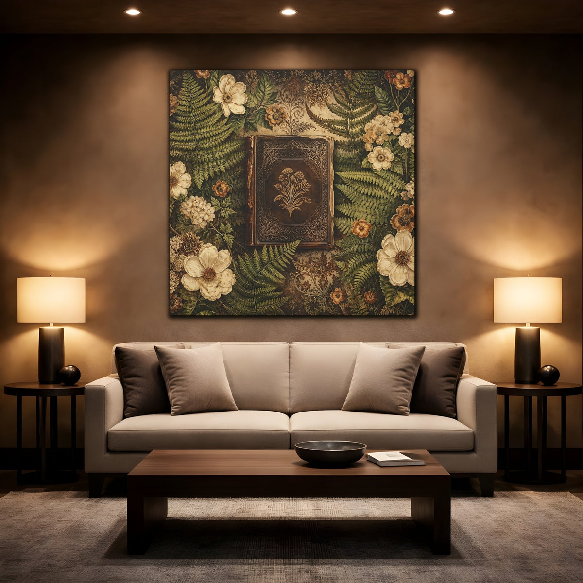 Mockup 2. Floral Antique Book shown as canvas print