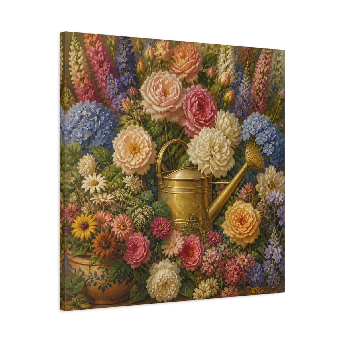 Side Mockup 3. Floral Brass Watering Can shown as canvas print