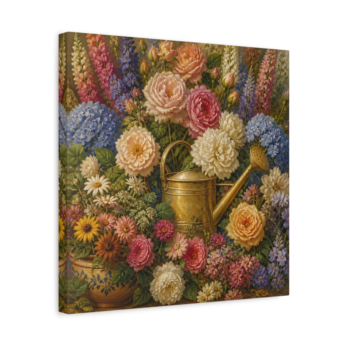 Side Mockup 6. Floral Brass Watering Can shown as canvas print