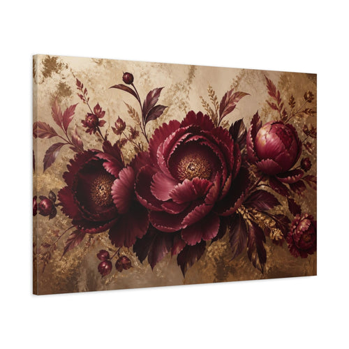 Main Mockup. Floral Burgundy Peony shown as canvas print
