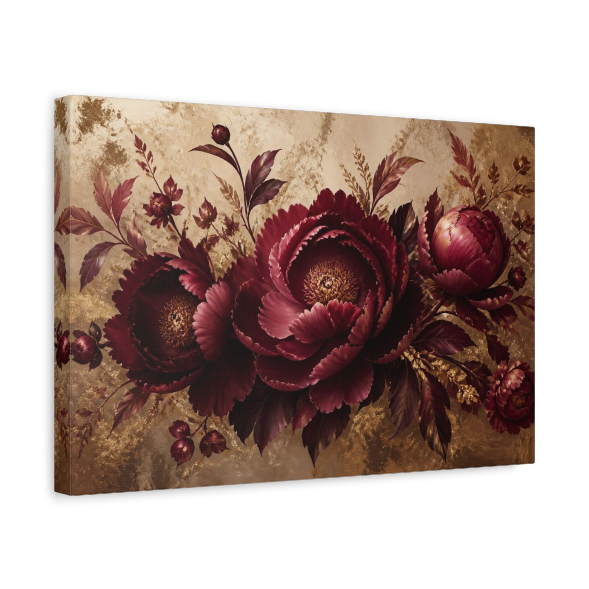 Side Mockup 4. Floral Burgundy Peony shown as canvas print