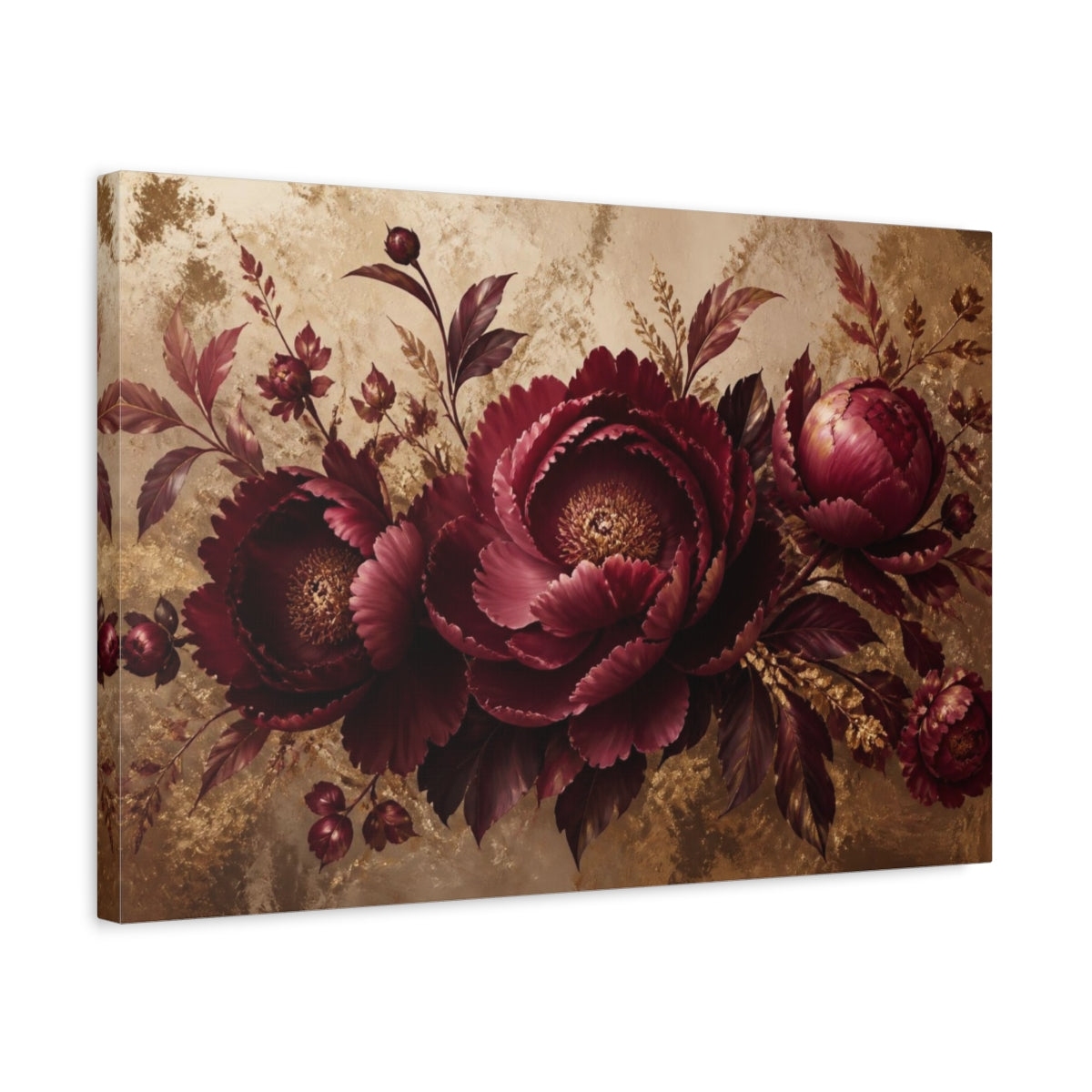 Side Mockup 3. Floral Burgundy Peony shown as canvas print