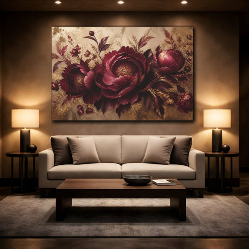 Mockup 2. Floral Burgundy Peony shown as canvas print