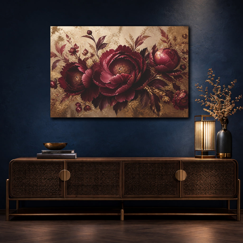 Mockup 4. Floral Burgundy Peony shown as canvas print
