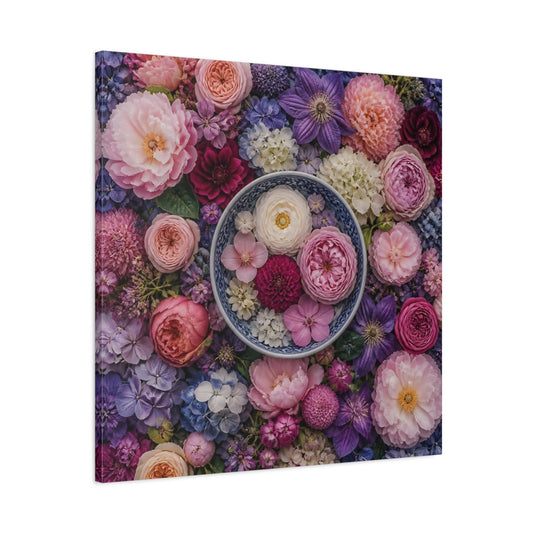 Main Mockup. Floral Ceramic Bowl Arrangement shown as canvas print