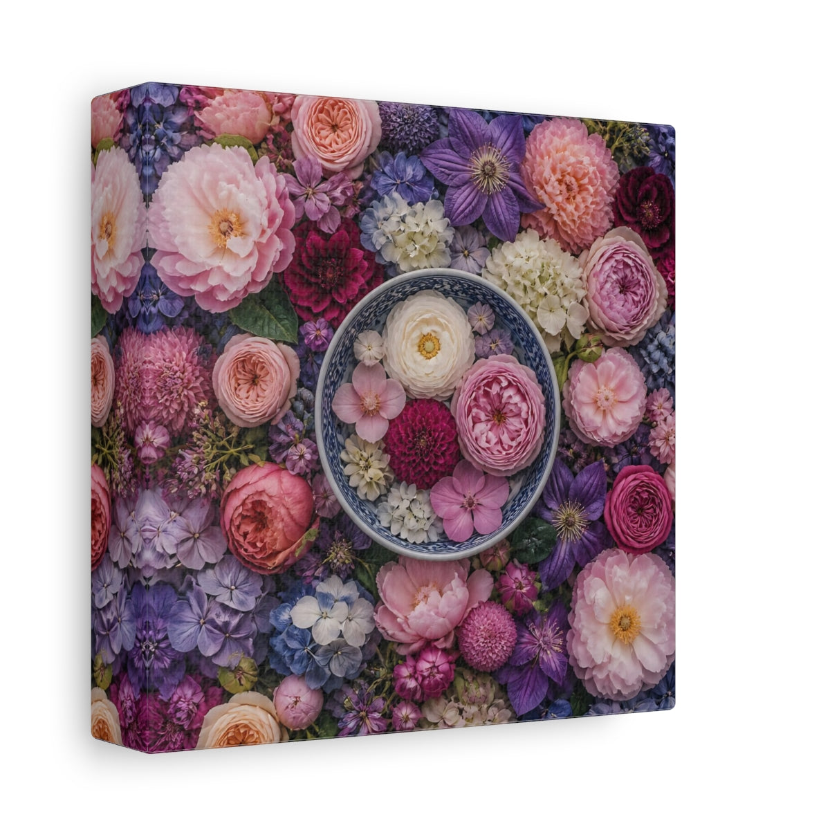Side Mockup 2. Floral Ceramic Bowl Arrangement shown as canvas print
