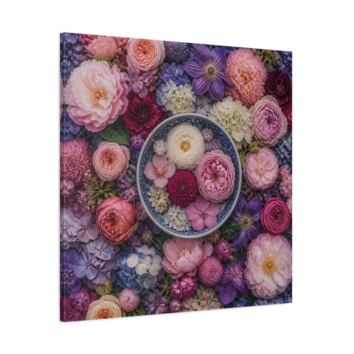 Side Mockup 1. Floral Ceramic Bowl Arrangement shown as canvas print